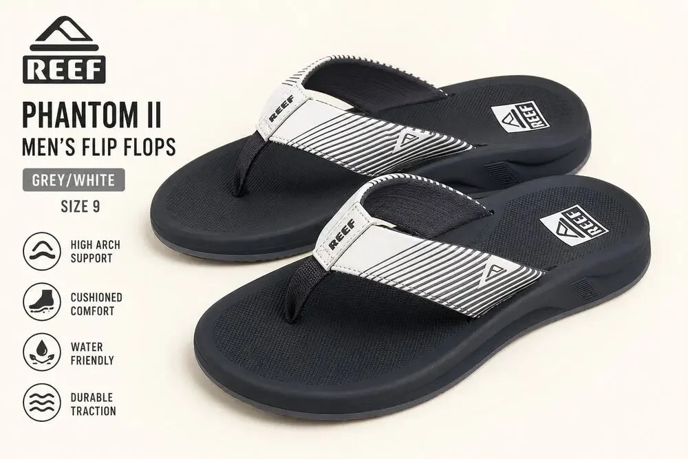 REEF Phantom II Men's Grey White Flip Flops Sandals Size 9 NWT